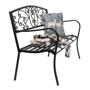 Panca da Giardino Rustica in Ferro da 51 Pollici, Sedia da Esterno per Patio, Veranda e Terrazza in Acciaio Nero Resistente, Arredamento per Hotel, Scuole e Spazi Esterni - Product Image 2