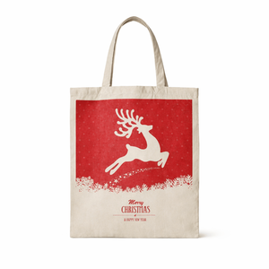 Sac de courses en jute de taille moyenne imprimé rennes de Noël |   Sac fourre-tout décoratif réutilisable et écologique |   Fermeture à glissière, transport à la main - Product Image 2