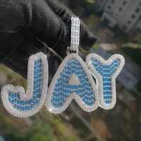 Collier chaîne en argent plaqué rhodium avec pendentif lettre bleue en zircon, breloque prénom micro-incrustée, initiale personnalisée, style Hip Hop