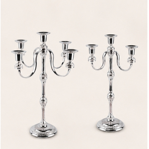 Candelabro de Metal Plateado Vintage de 3 y 5 Brazos, Centro de Mesa de Aluminio Pulido, Portavelas de Lujo para Decoración de Mesa de Boda o Eventos - Product Image 3