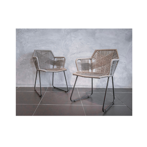New Arrival Netto Rope Woven Grey Armchair Metal Legs for Outdoor Patio <b>Dining</b> Cafe Garden Balcony - Product Image 4