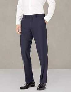 Pantalon droit à jambes larges, bleu uni, 100% coton, respirant, pantalon de bureau formel pour hommes. - Product Image 3