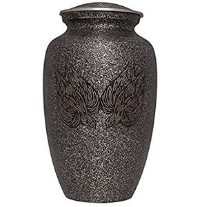 Urne funéraire classique en métal gris avec ailes d'ange gravées pour cendres humaines adultes, style américain/européen - Product Image 4