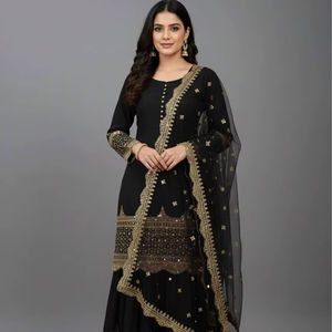 Ensemble Sharara en Faux Georgette pour Femmes avec Haut à Manches Longues et Dupatta Brodé, Tenue de Soirée Ethnique - Product Image 1