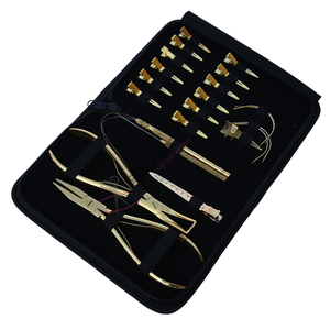 Gold <b>Micro</b> Ring and Installation Hair <b>Extension</b> Tool Bundle with 7 Inch Flat Crimper Microlink Removal Plier Gold Styling Clips - Product Image 1
