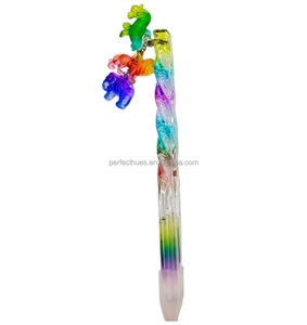 Rainbow <b>Colored</b> Ballpoint <b>Pens</b> 0.5mm Plastic 17cm Novelty with 3 Zoo Animals Charm - Product Image 1