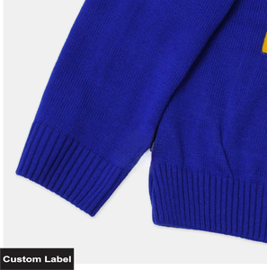 Custom Top New Design Royal Blue & Yellow Jacquard Knit Cardigan: School Apparel - Product Image 4