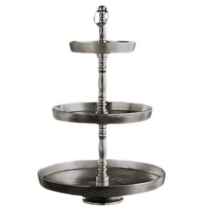 Plateau de service rond en métal à deux niveaux avec support pour présentation de desserts de fête, style vintage, design solide – Offre spéciale - Product Image 3