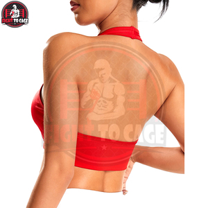 Hecho en Pakistán, diseño único en un color rojo sólido, tacto suave, a la moda, recién llegado, sujetador deportivo sencillo con cuello halter. - Product Image 6