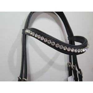 Bridon d'équitation anglais en cuir noir de qualité supérieure FAB International avec frontale ornée de cristaux, durable et élégant, pour l'entraînement et l'équitation - Product Image 2