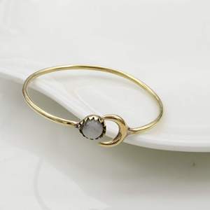 Handmade Brass Crescent Moon Moonstone Cuff <b>Bracelet</b> Adjustable Open Bangle Minimalist <b>Boho</b> Celestial Jewelry for Women - Product Image 5