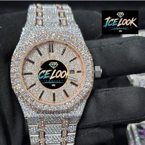 Montre ICELOOK de luxe en acier inoxydable 41 mm, mouvement à quartz analogique, cadran en cristal saphir, bracelet en moissanite, haute qualité - Product Image 4