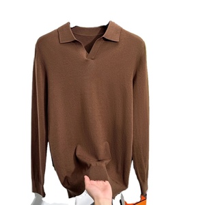 Haut de gamme luxe hommes 100% coton respirant Anti-rides pull sweat couleur unie tricoté pull hiver nouvelle vente chaude - Product Image 3