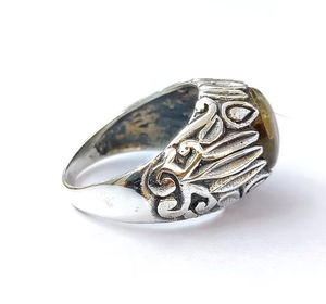Men's Natural <b>Labradorite</b> Signet <b>Ring</b> 925 Sterling Silver Oval Blue Flash Stone Textured Leaf Band Gift - Product Image 3