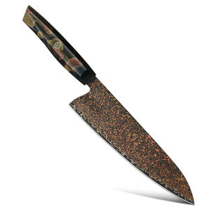 Cuchillo de cocina profesional de cobre damasco con mango moderno de madera y resina para preparación culinaria de alta gama - Product Image 6