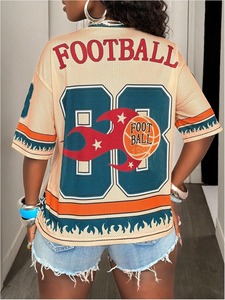 Maillot de football en mesh à col en V pour femme, manches courtes, coupe ample, respirant, imprimé, vêtements de sport, style été - Product Image 2