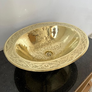 Lavabo ovale en laiton martelé de qualité supérieure, lavabo de salle de bain de luxe pour hôtel, décoration intérieure, lavabo décoratif d'art haut de gamme - Product Image 4