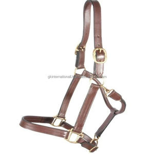 <b>Heavy</b> <b>Duty</b> Padded Leather Horse Halter in Black and Brown Genuine English Saddle leather with Nickel or Brass variant hardware - Product Image 1