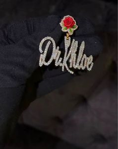 Pendentif personnalisé avec nom en écriture cursive, or massif 10 carats, diamant rouge rose cultivé en laboratoire, collier hip-hop glacé, cadeau de mariage ou de fiançailles - Product Image 3