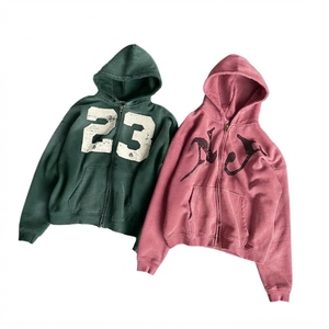 Sweat-shirt à capuche coupe classique 100% coton French Terry avec strass et blocs de couleur sur le devant, unisexe, décontracté, automne, 400g - Product Image 1