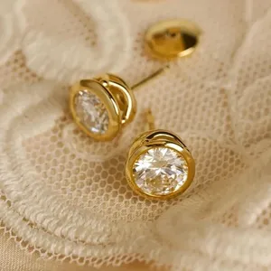 Moissanite <b>Stud</b> Earrings 925 Sterling <b>Silver</b> Gold Plated Round Brilliant Cut Claw Setting Diamond Look Trendy Women - Product Image 4
