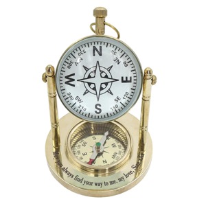 Most Selling Brass Desk <b>Clock</b> With Roman Numerals And Compass Base Battery Operated Quartz Movement Anniversary Gift - Product Image 5