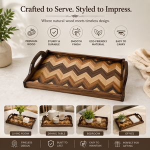 Handcrafted Wooden Chevron Serving <b>Tray</b> with Handles Premium Rectangular <b>Breakfast</b> <b>Tray</b> for Home Hotel Restaurant Decorative Use - Product Image 5