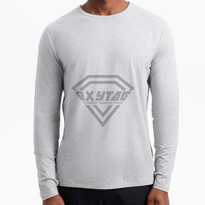 T-shirt à manches longues en coton gris uni pour homme, col rond, coupe ajustée, personnalisable, grandes tailles, vêtements décontractés pour hommes - Product Image 6