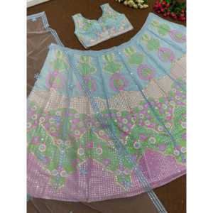 Karma Fashion Designer - Vestido de Novia, Hermoso Lehenga Choli Color Cielo con Dupatta para Fiesta, Talla M - Product Image 3