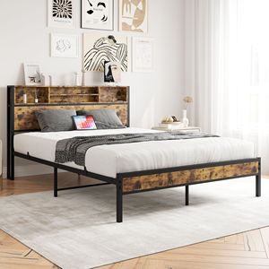 Queen <b>Bed</b> <b>Frame</b> with Storage Headboard Metal <b>Platform</b> <b>Bed</b> Charging Station Easy Assembly Bookcase Storage No Box Spring Needed - Product Image 2