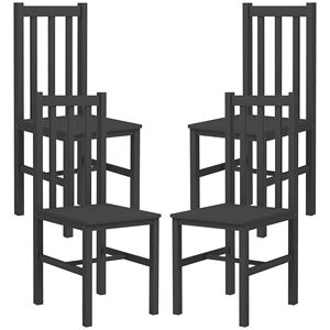 Set di 4 Sedie da Pranzo in Legno di Pino Nero con Schienale a Doghe, Stile Rustico, Set Tavolo e Sedie - Product Image 1