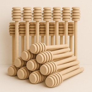 Bâtonnets à miel en bois naturel avec long manche, écologiques, pour le camping, finition polie miroir - Product Image 4