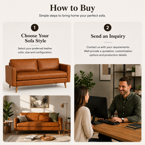 Midcentury Modern Genuine Leather Two Seat <b>Sofa</b> Tight Back Straight Arm Wood Legs Living Room Furniture Leather <b>Sofa</b> - Product Image 5