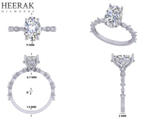 Oval Cut Diamond Engagement Ring with Marquise Side Stones, 14k/18k Gold Solitaire Ring, IGI/GIA Certified Diamond Jewelry - Product Image 3