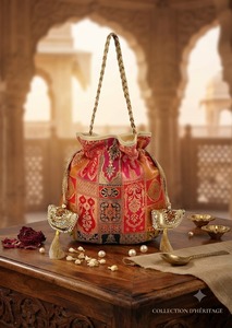 Wholesale Luxury Heritage Red Gold Banarasi Silk Brocade Potli Bags Handcrafted Zari Embroidery Premium Braided <b>New</b> <b>Year</b> - Product Image 3