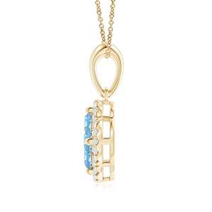 จี้รูปโคลเวอร์ประดับพลอยอะความารีนแท้ ทอง 14K พร้อมกรอบเพชร สร้อยคอแบบเชื่อมต่อ ดีไซน์ธรรมชาติ ทำด้วยมือ - Product Image 2