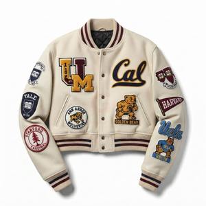 Customized Varsity <b>Jacket</b> Wool Body <b>Leather</b> Sleeves New Style Snap Button Thick Warm Quilting Vintage Look Wholesale crop womens - Product Image 1