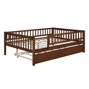 Letto a giorno in legno di noce a grandezza naturale con letto estraibile e sponde di sicurezza per la cameretta dei bambini - Product Image 4