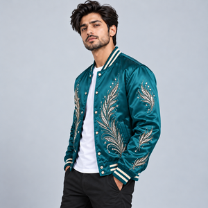 Chaqueta de Satén con Pedrería Premium, Chaqueta Bomber con Cristales Brillantes, Ropa de Calle Casual de Lujo, Prenda Exterior Elegante para Invierno - Product Image 3