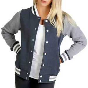 Chaqueta Varsity Unisex de Color Sólido, Material de Forro Polar, Cierre de Botones, Corte Regular, Ropa Casual de Otoño, Rayas Grises y Blancas - Product Image 4