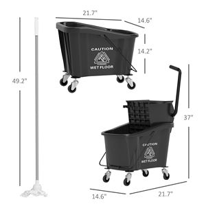 Seau à serpillière noir de 38 litres avec poignée pliable et essoreur à roulettes, chariot de nettoyage de 30L en PP - Product Image 3