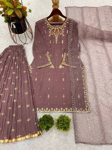 Brown Embroidered Salwar Kameez Set <b>Tissue</b> Net Dupatta Women Pakistani Outfit <b>Wedding</b> Party Wear - Product Image 4
