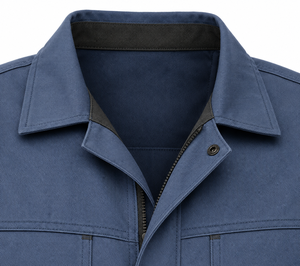 Combinaison industrielle homme en sergé robuste bleu poussière avec détails foncés, col ouvert, poches verticales pour outils, genoux renforcés, multi-usages - Product Image 5