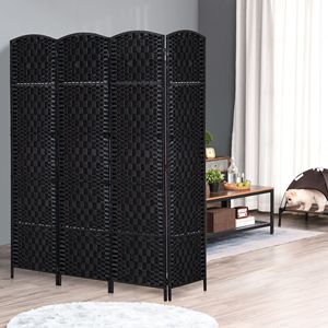 Paravent en osier à 4 panneaux, design traditionnel, 1,80 m de haut, noir, pliable, écran d'intimité translucide en bambou avec matériau PP - Product Image 2