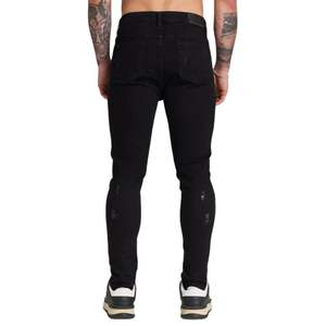 Jeans ajustados para hombre, estilo desgastado, color azul medio, denim resistente, estilo urbano, corte ajustado, con rotos, cómodos, pantalones para uso diario en oferta. - Product Image 2