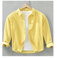 Setelan Kemeja dan Celana Kasual Pria Bahan Polyester/Katun Lengan Panjang Kancing Cepat Kering Ringan Bernapas Solid Tanpa Jahitan Sambungan Rapi Musim Semi