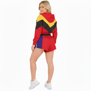 ชุดเซ็ตเสื้อแจ็คเก็ตครอปตัวสั้นกันลมแบบซิปและกางเกงขาสั้นเอวสูงสำหรับผู้หญิง ขายส่ง เสื้อผ้ากีฬาฤดูร้อน - Product Image 2