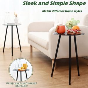 Modern <b>Black</b> Iron <b>Side</b> <b>Table</b> Tool-Free Assembly Metal Coffee <b>Table</b> Rustproof Powder Coating Small Round <b>Table</b> for Balcony - Product Image 2