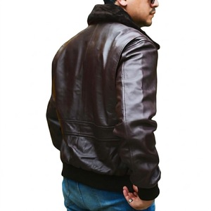 Blouson Bomber Homme en Cuir Véritable et Toile, Col en Fourrure, Fermeture Éclair, Coupe-Vent, Style Streetwear Hiver, Design Uni - Product Image 4