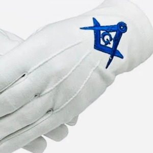 Guantes de algodón blancos con bordado de símbolo masónico hasta la muñeca para servicios comerciales, uso en primavera y otoño - Product Image 3